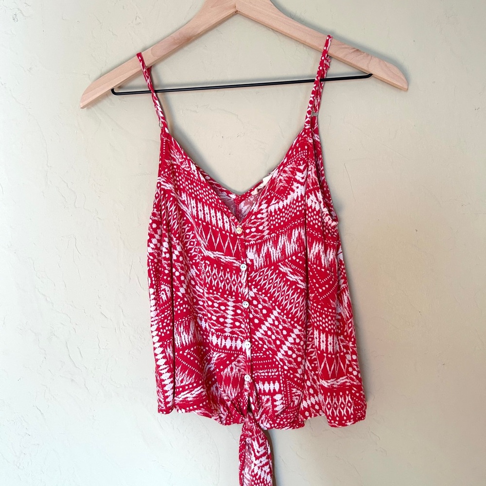 Cherry Red Tie-Front Aztec Top